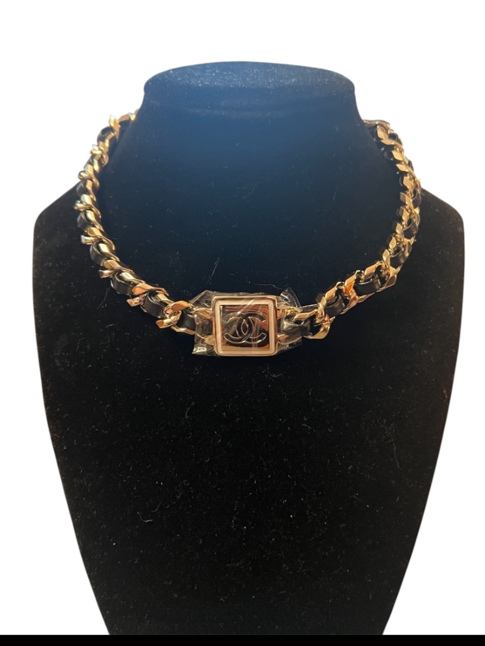 ChaneI Metal CC W/ Black Lamb Leather Choker